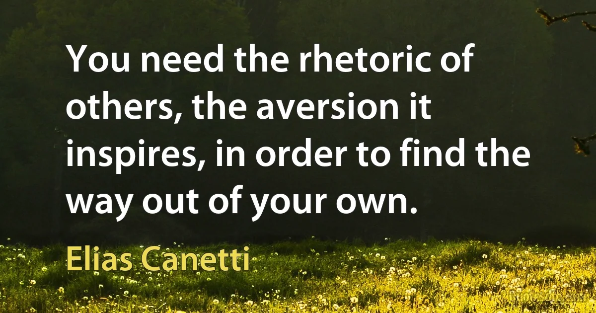 You need the rhetoric of others, the aversion it inspires, in order to find the way out of your own. (Elias Canetti)