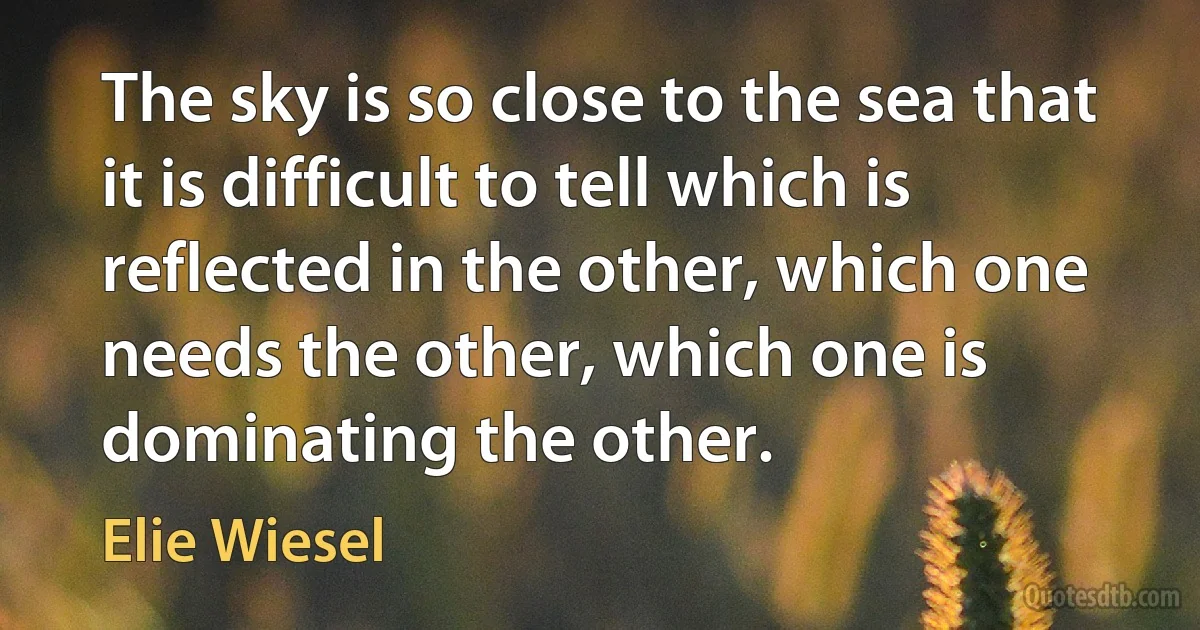 The sky is so close to the sea that it is difficult to tell which is reflected in the other, which one needs the other, which one is dominating the other. (Elie Wiesel)