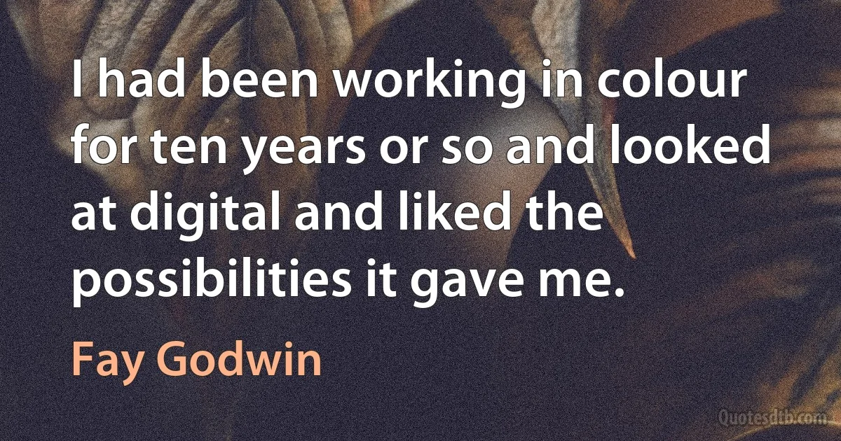 I had been working in colour for ten years or so and looked at digital and liked the possibilities it gave me. (Fay Godwin)