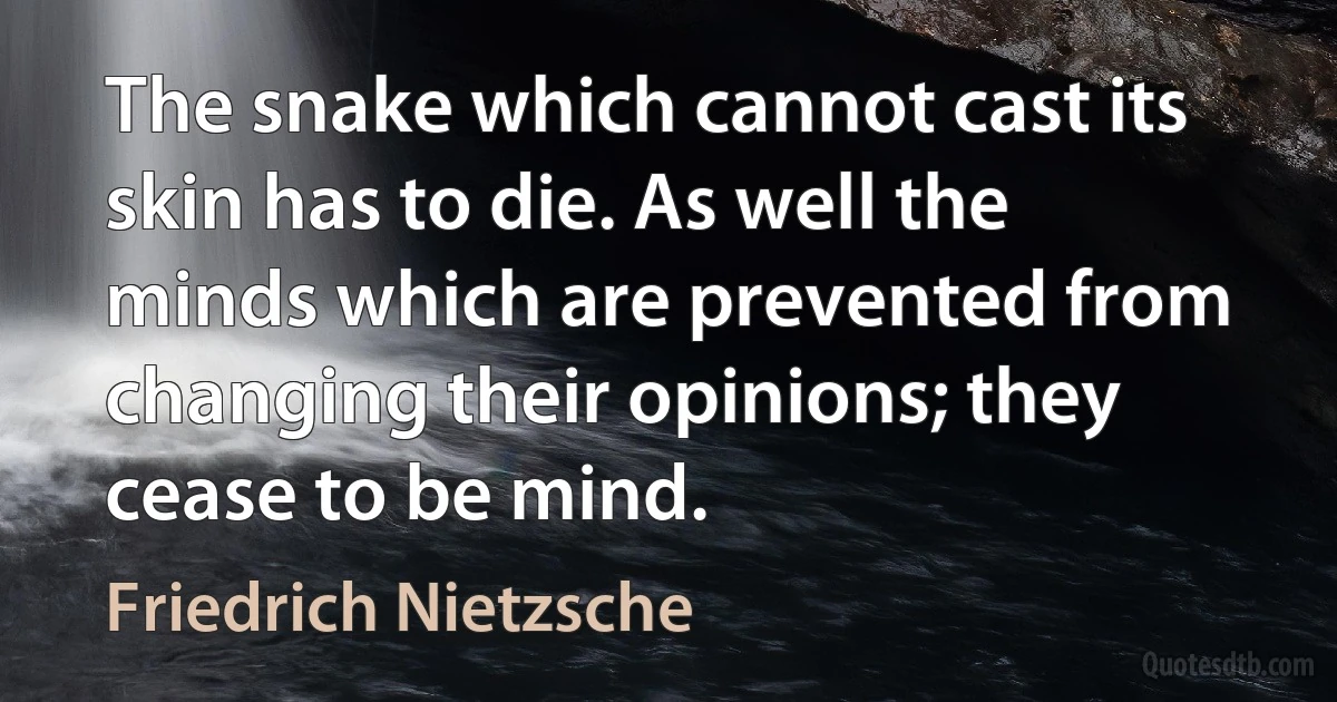 The snake which cannot cast its skin has to die. As well the minds which are prevented from changing their opinions; they cease to be mind. (Friedrich Nietzsche)