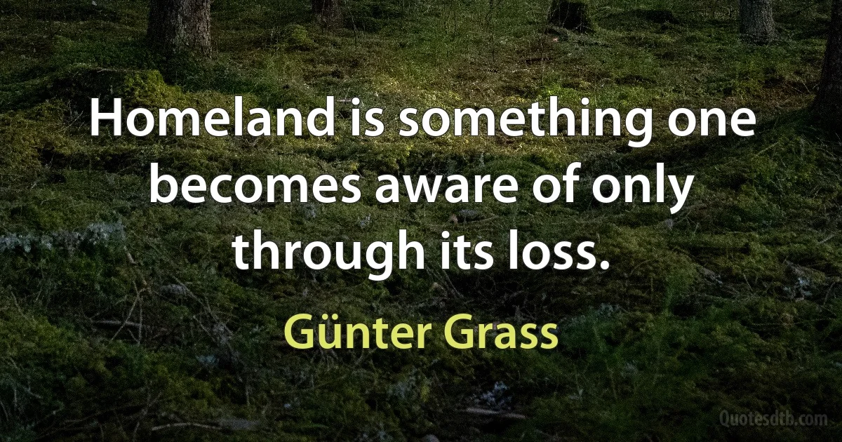 Homeland is something one becomes aware of only through its loss. (Günter Grass)