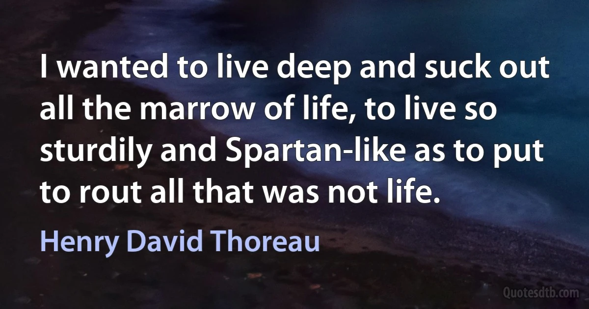 I wanted to live deep and suck out all the marrow of life, to live so sturdily and Spartan-like as to put to rout all that was not life. (Henry David Thoreau)