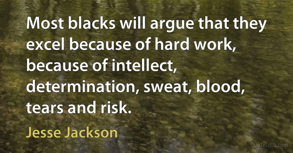 Most blacks will argue that they excel because of hard work, because of intellect, determination, sweat, blood, tears and risk. (Jesse Jackson)