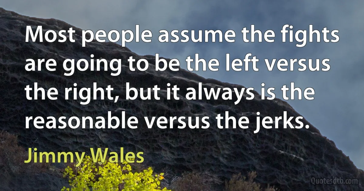 Most people assume the fights are going to be the left versus the right, but it always is the reasonable versus the jerks. (Jimmy Wales)