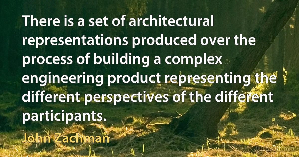 There is a set of architectural representations produced over the process of building a complex engineering product representing the different perspectives of the different participants. (John Zachman)