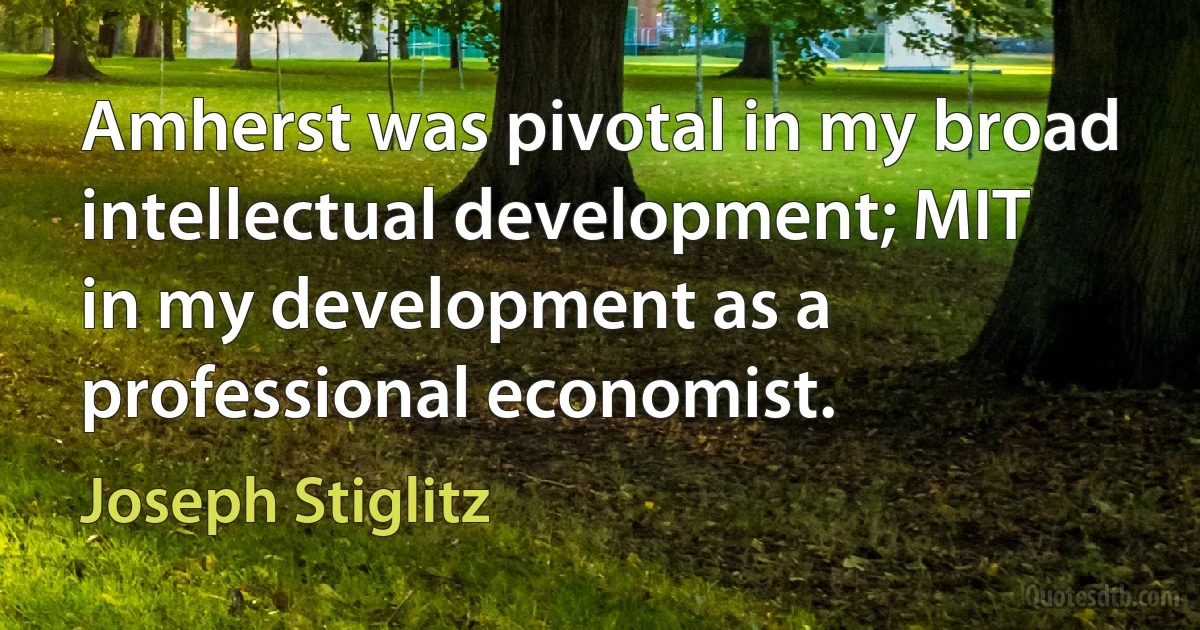 Amherst was pivotal in my broad intellectual development; MIT in my development as a professional economist. (Joseph Stiglitz)