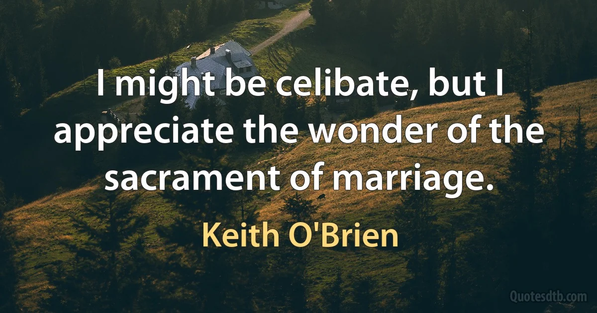 I might be celibate, but I appreciate the wonder of the sacrament of marriage. (Keith O'Brien)