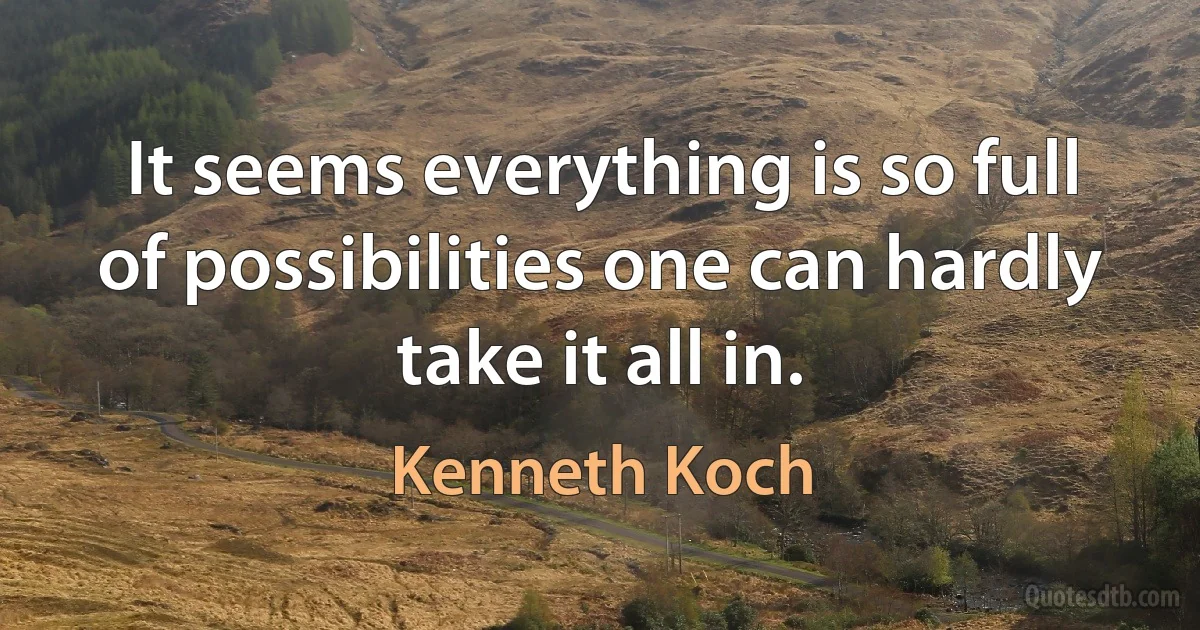 It seems everything is so full of possibilities one can hardly take it all in. (Kenneth Koch)