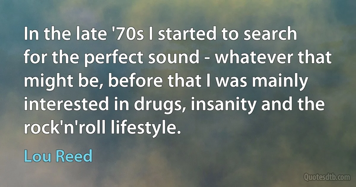 In the late '70s I started to search for the perfect sound - whatever that might be, before that I was mainly interested in drugs, insanity and the rock'n'roll lifestyle. (Lou Reed)