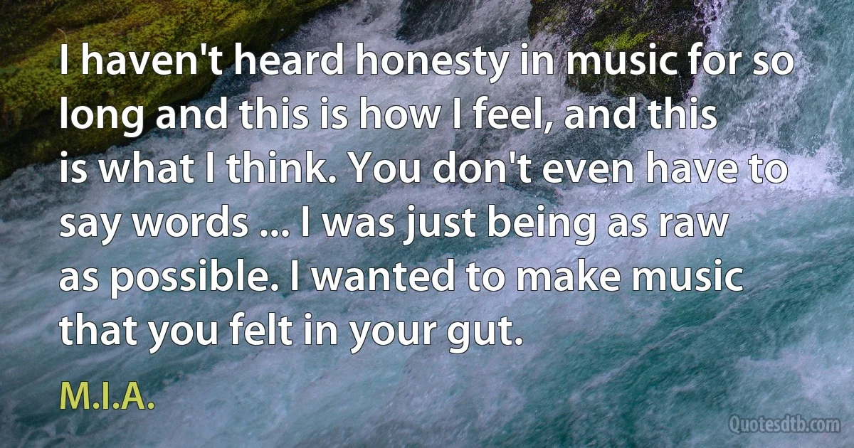 I haven't heard honesty in music for so long and this is how I feel, and this is what I think. You don't even have to say words ... I was just being as raw as possible. I wanted to make music that you felt in your gut. (M.I.A.)