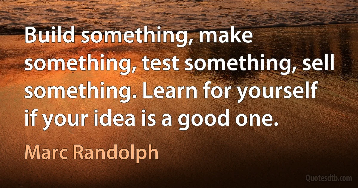 Build something, make something, test something, sell something. Learn for yourself if your idea is a good one. (Marc Randolph)