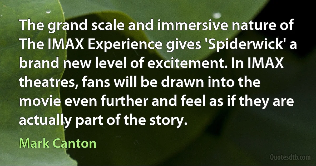 The grand scale and immersive nature of The IMAX Experience gives 'Spiderwick' a brand new level of excitement. In IMAX theatres, fans will be drawn into the movie even further and feel as if they are actually part of the story. (Mark Canton)