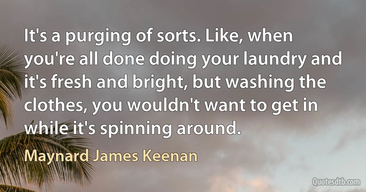 It's a purging of sorts. Like, when you're all done doing your laundry and it's fresh and bright, but washing the clothes, you wouldn't want to get in while it's spinning around. (Maynard James Keenan)