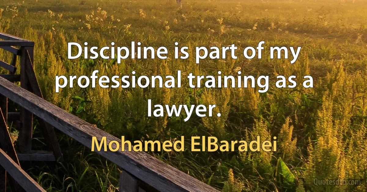 Discipline is part of my professional training as a lawyer. (Mohamed ElBaradei)