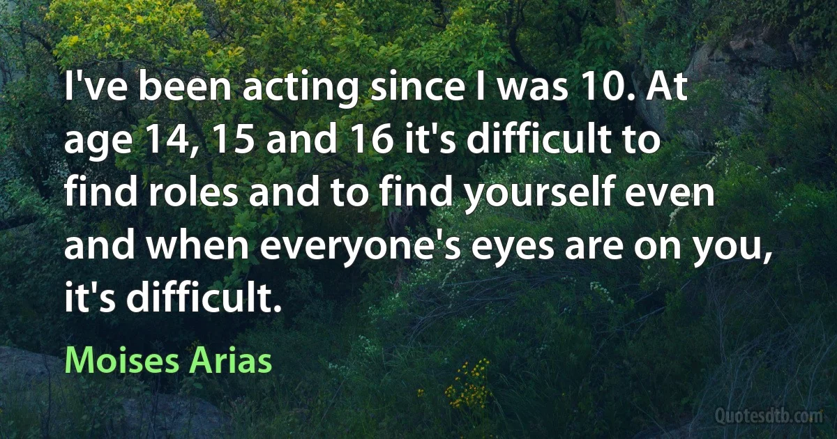 I've been acting since I was 10. At age 14, 15 and 16 it's difficult to find roles and to find yourself even and when everyone's eyes are on you, it's difficult. (Moises Arias)