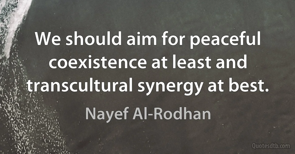 We should aim for peaceful coexistence at least and transcultural synergy at best. (Nayef Al-Rodhan)