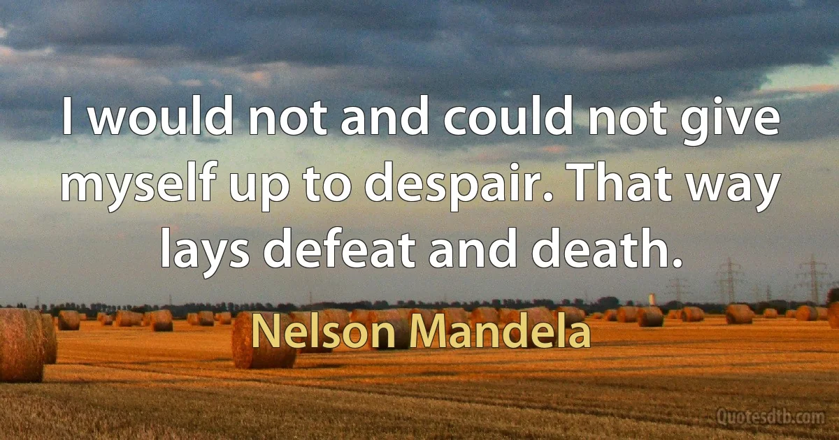 I would not and could not give myself up to despair. That way lays defeat and death. (Nelson Mandela)