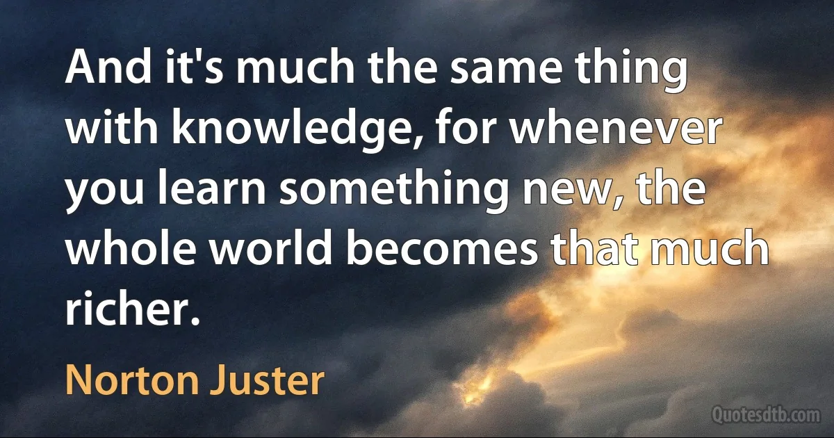 And it's much the same thing with knowledge, for whenever you learn something new, the whole world becomes that much richer. (Norton Juster)