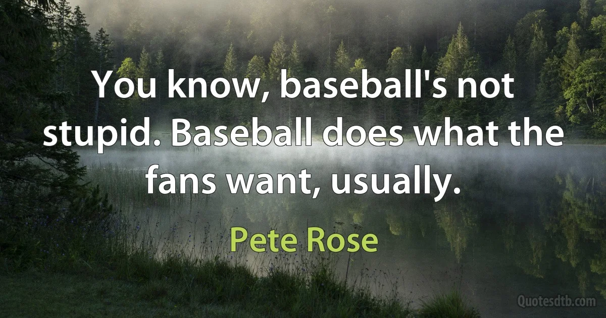 You know, baseball's not stupid. Baseball does what the fans want, usually. (Pete Rose)