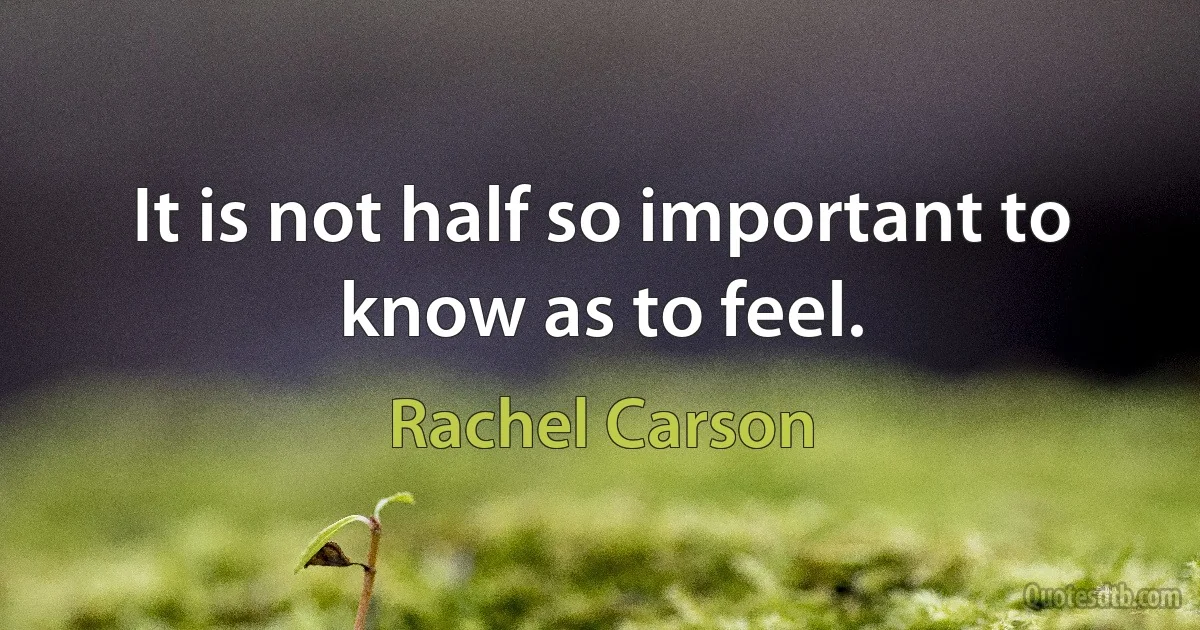 It is not half so important to know as to feel. (Rachel Carson)