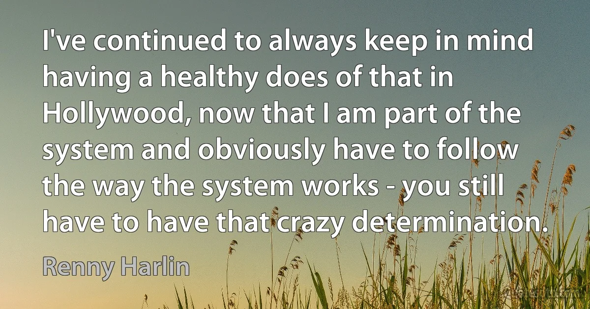 I've continued to always keep in mind having a healthy does of that in Hollywood, now that I am part of the system and obviously have to follow the way the system works - you still have to have that crazy determination. (Renny Harlin)