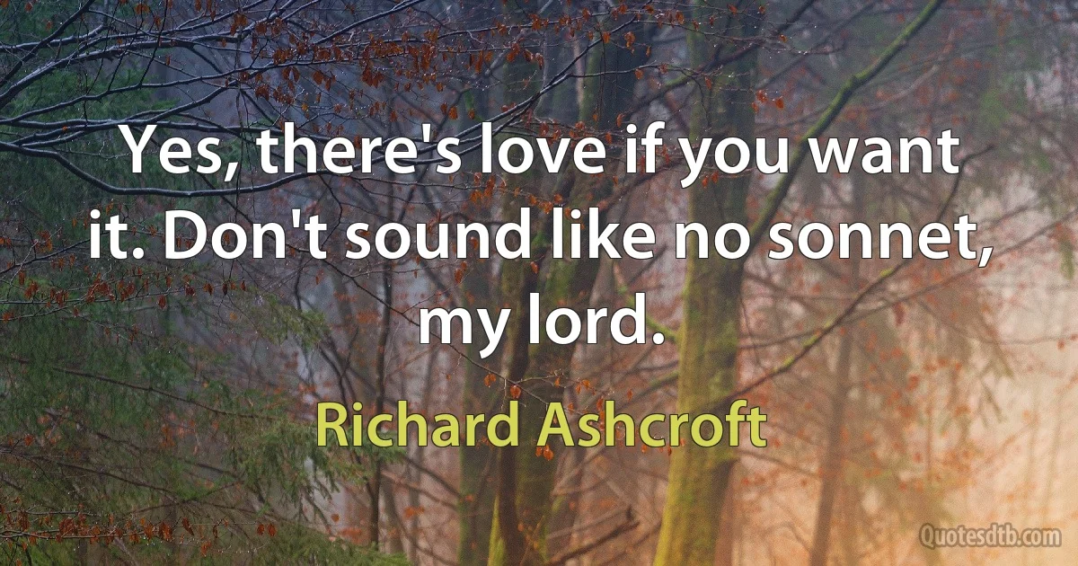 Yes, there's love if you want it. Don't sound like no sonnet, my lord. (Richard Ashcroft)