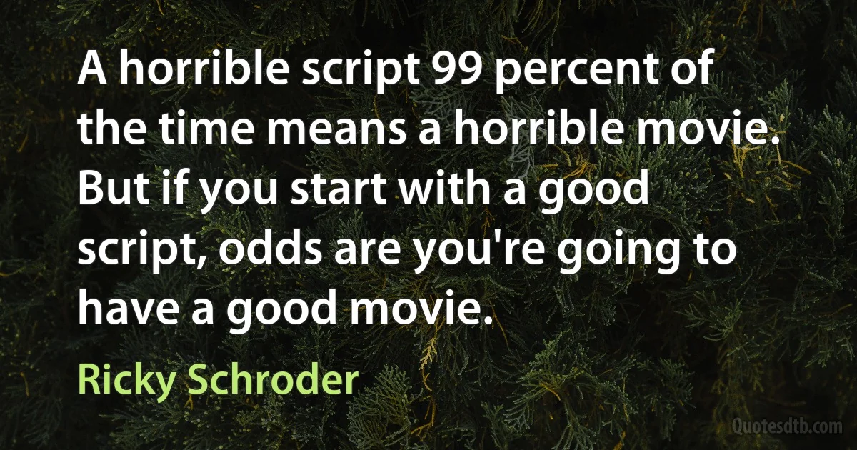 A horrible script 99 percent of the time means a horrible movie. But if you start with a good script, odds are you're going to have a good movie. (Ricky Schroder)