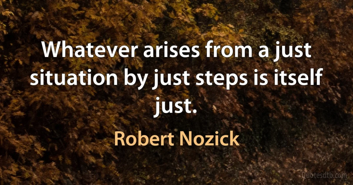 Whatever arises from a just situation by just steps is itself just. (Robert Nozick)