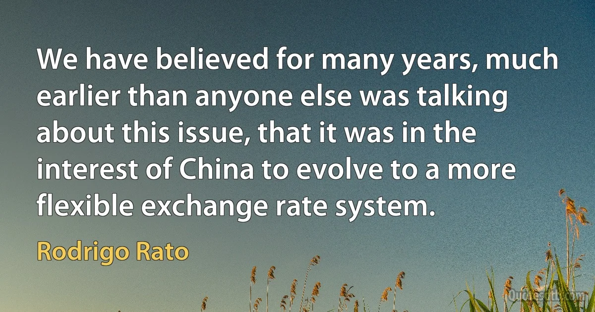 We have believed for many years, much earlier than anyone else was talking about this issue, that it was in the interest of China to evolve to a more flexible exchange rate system. (Rodrigo Rato)