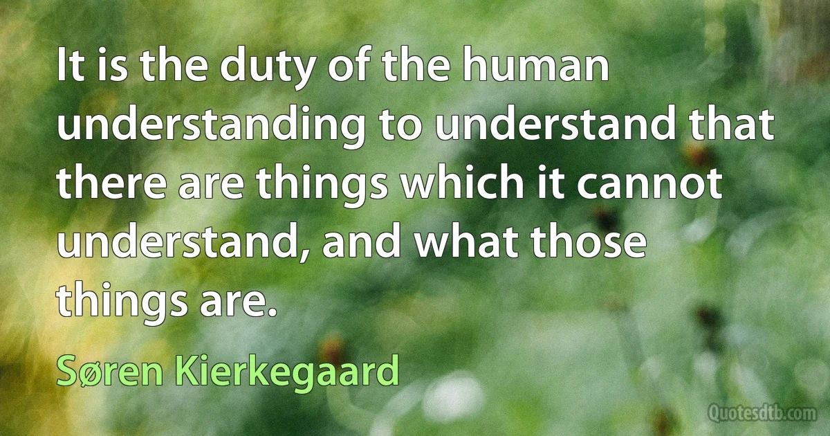 It is the duty of the human understanding to understand that there are things which it cannot understand, and what those things are. (Søren Kierkegaard)