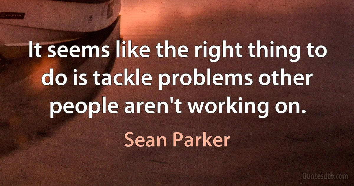 It seems like the right thing to do is tackle problems other people aren't working on. (Sean Parker)