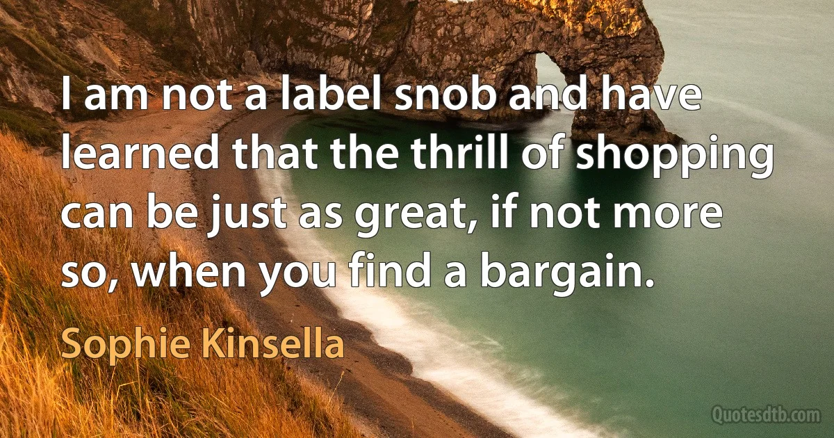 I am not a label snob and have learned that the thrill of shopping can be just as great, if not more so, when you find a bargain. (Sophie Kinsella)