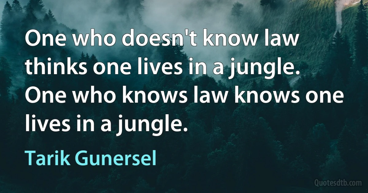 One who doesn't know law thinks one lives in a jungle. One who knows law knows one lives in a jungle. (Tarik Gunersel)