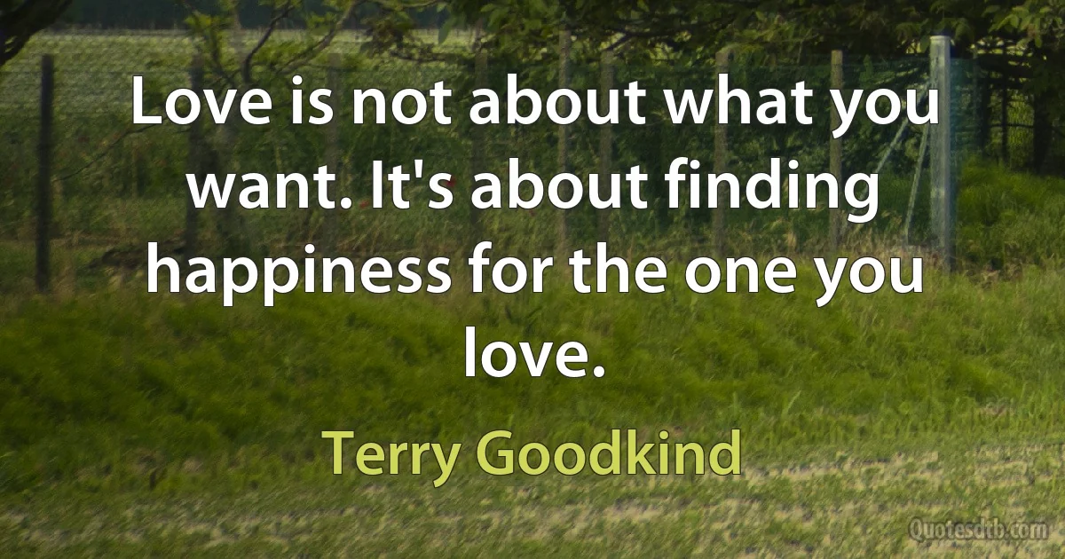 Love is not about what you want. It's about finding happiness for the one you love. (Terry Goodkind)