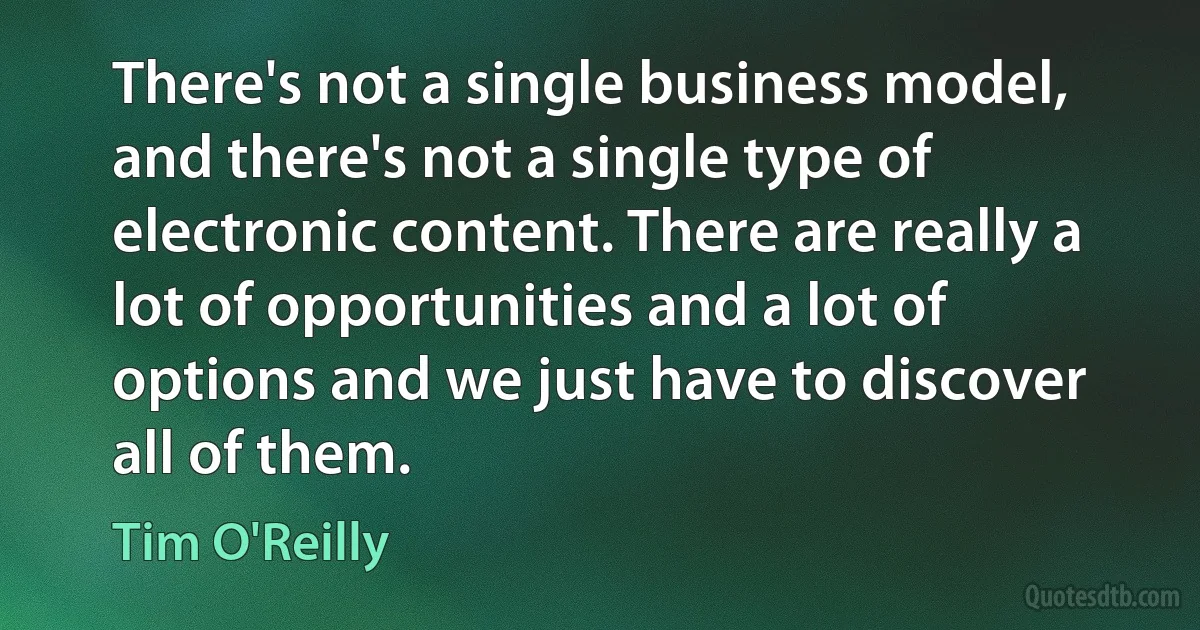 There's not a single business model, and there's not a single type of electronic content. There are really a lot of opportunities and a lot of options and we just have to discover all of them. (Tim O'Reilly)