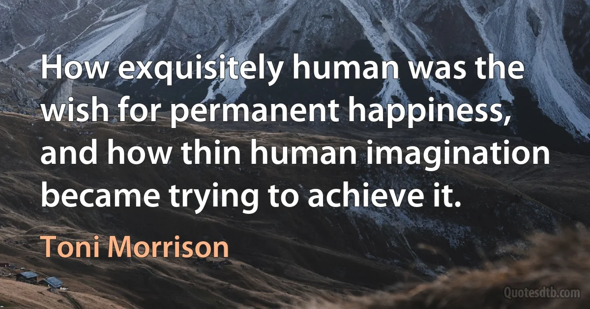 How exquisitely human was the wish for permanent happiness, and how thin human imagination became trying to achieve it. (Toni Morrison)