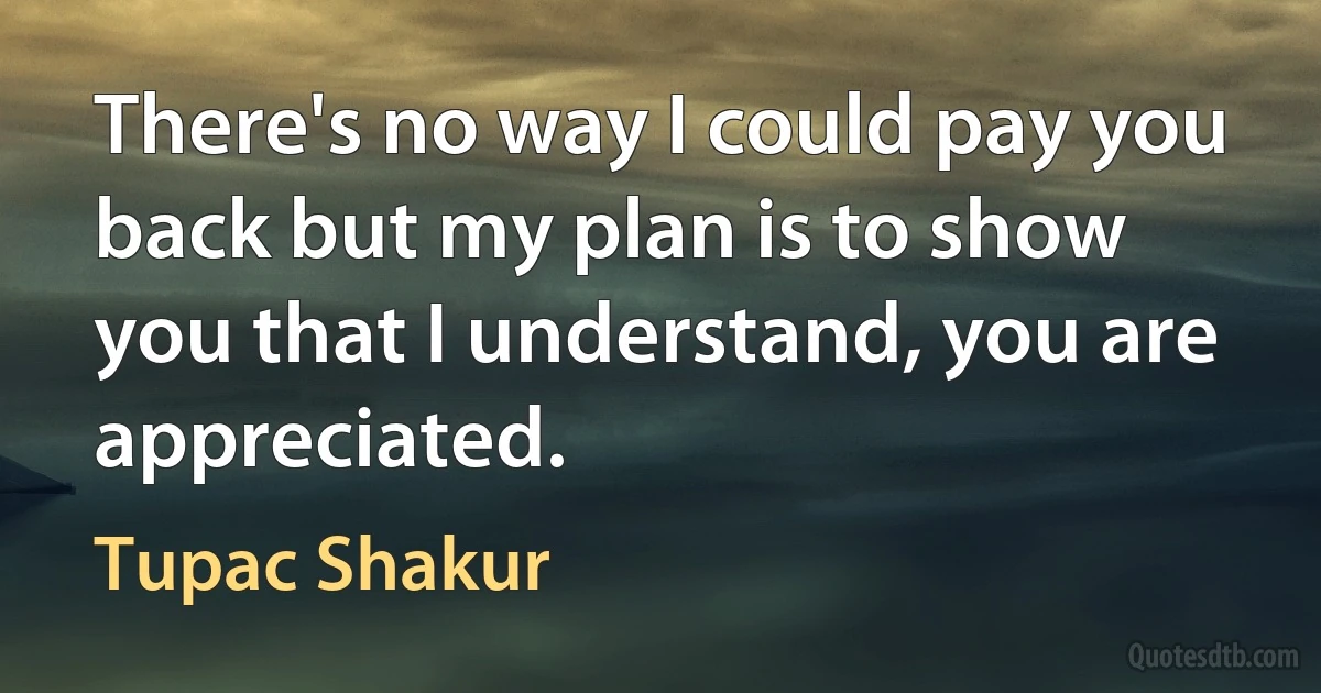 There's no way I could pay you back but my plan is to show you that I understand, you are appreciated. (Tupac Shakur)