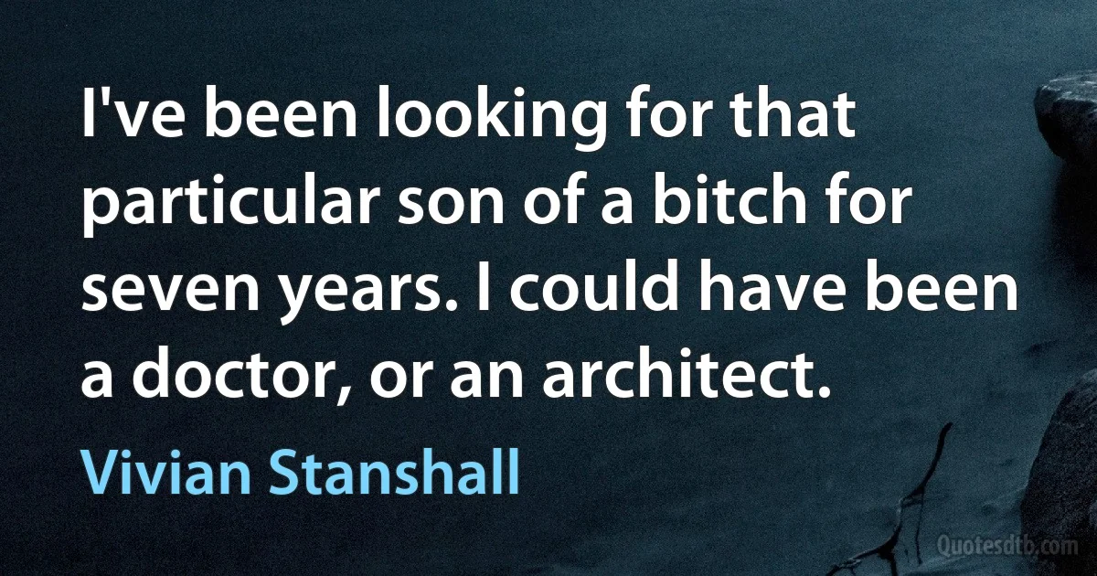 I've been looking for that particular son of a bitch for seven years. I could have been a doctor, or an architect. (Vivian Stanshall)