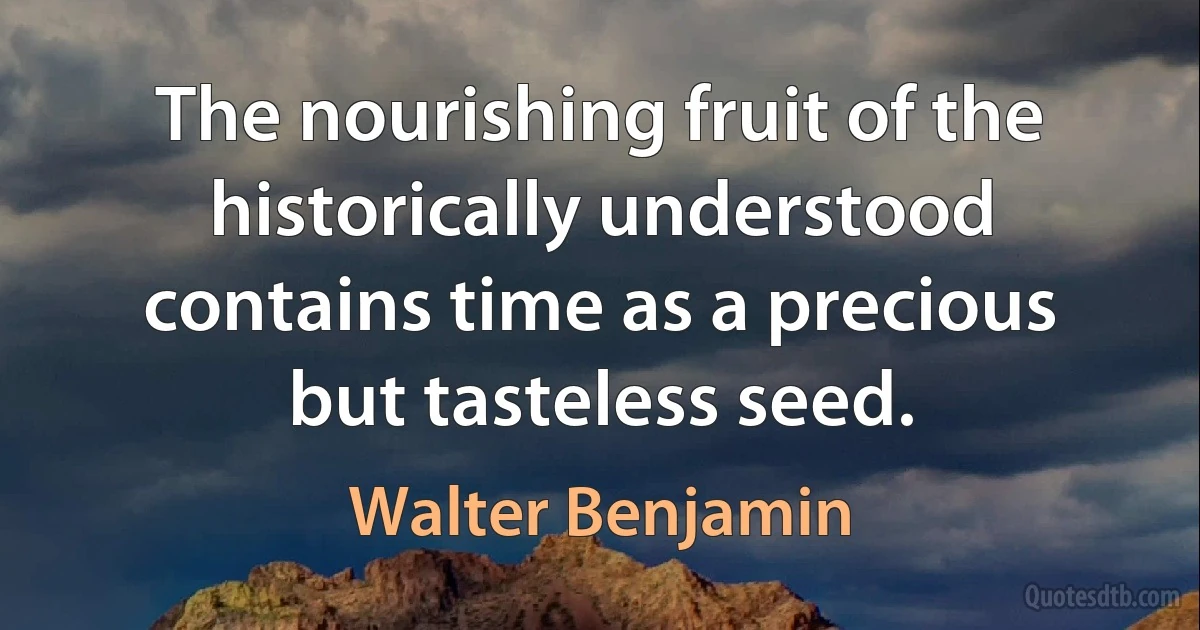 The nourishing fruit of the historically understood contains time as a precious but tasteless seed. (Walter Benjamin)