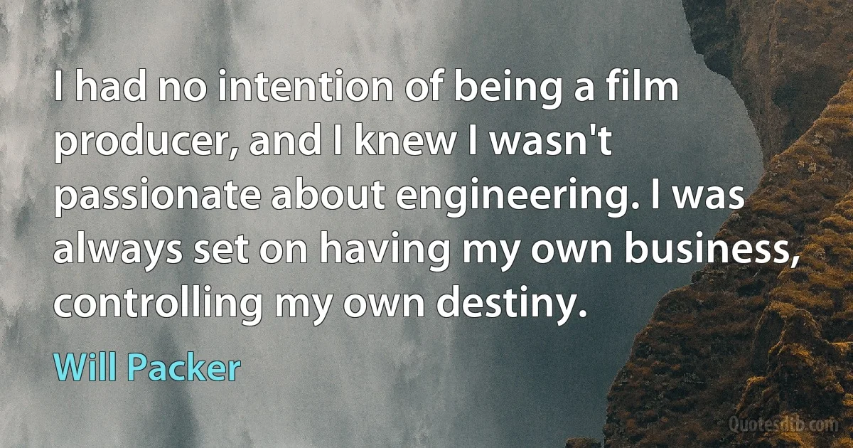 I had no intention of being a film producer, and I knew I wasn't passionate about engineering. I was always set on having my own business, controlling my own destiny. (Will Packer)