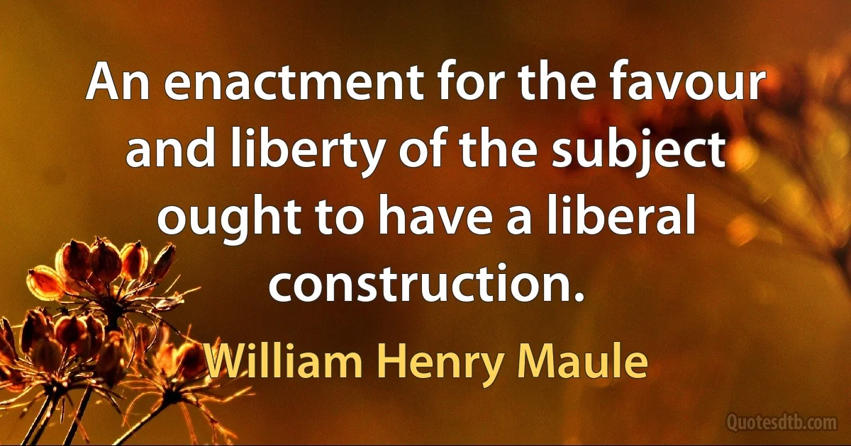 An enactment for the favour and liberty of the subject ought to have a liberal construction. (William Henry Maule)