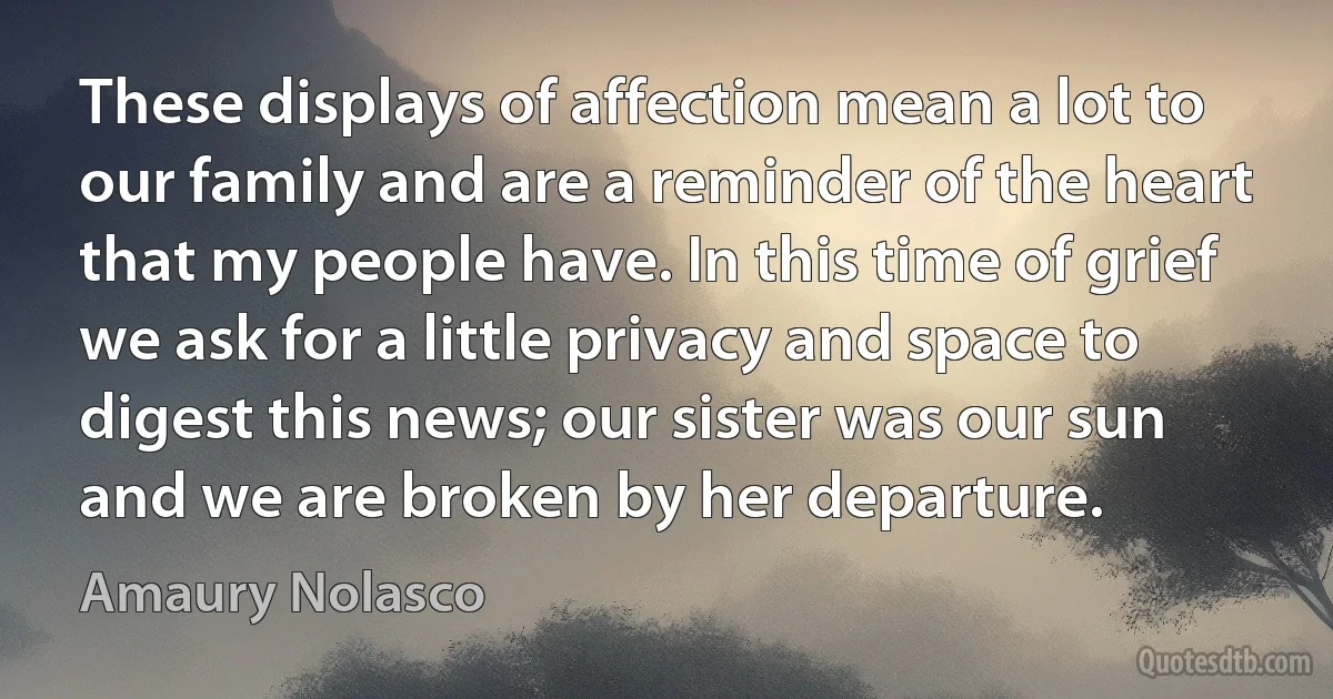 These displays of affection mean a lot to our family and are a reminder of the heart that my people have. In this time of grief we ask for a little privacy and space to digest this news; our sister was our sun and we are broken by her departure. (Amaury Nolasco)