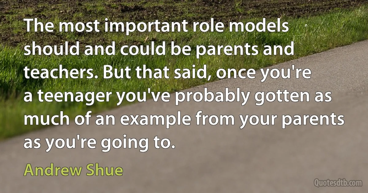 The most important role models should and could be parents and teachers. But that said, once you're a teenager you've probably gotten as much of an example from your parents as you're going to. (Andrew Shue)