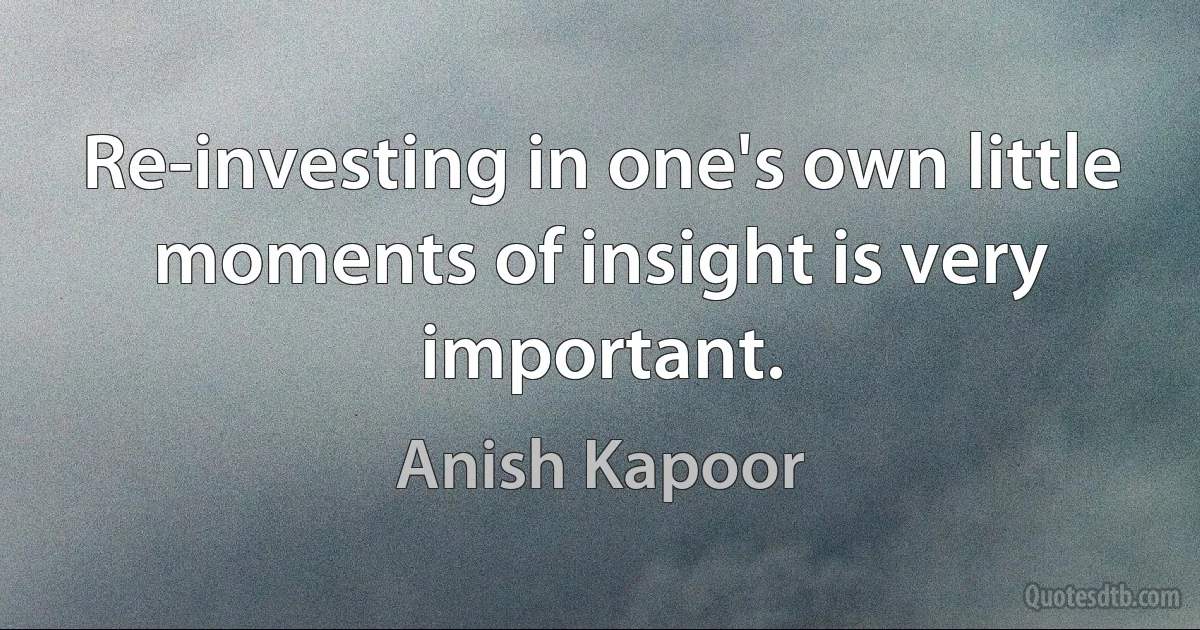 Re-investing in one's own little moments of insight is very important. (Anish Kapoor)