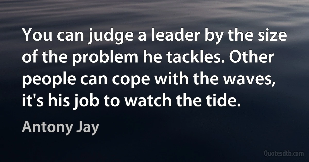 You can judge a leader by the size of the problem he tackles. Other people can cope with the waves, it's his job to watch the tide. (Antony Jay)