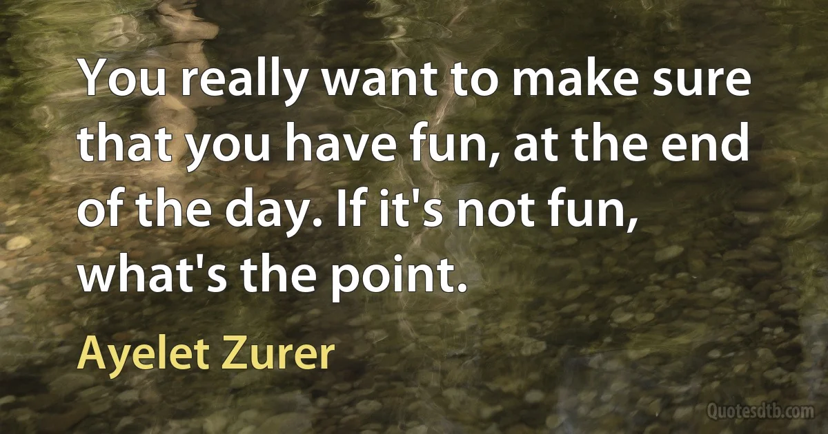 You really want to make sure that you have fun, at the end of the day. If it's not fun, what's the point. (Ayelet Zurer)