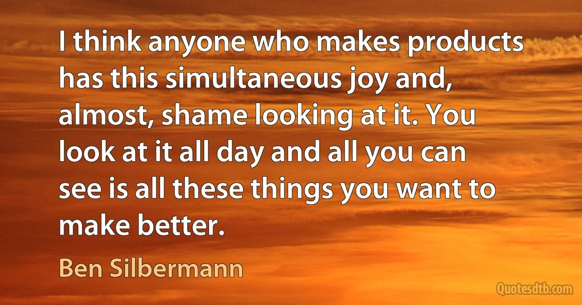 I think anyone who makes products has this simultaneous joy and, almost, shame looking at it. You look at it all day and all you can see is all these things you want to make better. (Ben Silbermann)