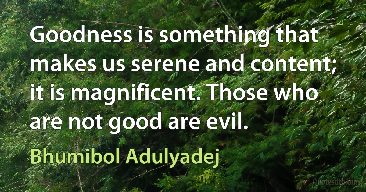 Goodness is something that makes us serene and content; it is magnificent. Those who are not good are evil. (Bhumibol Adulyadej)