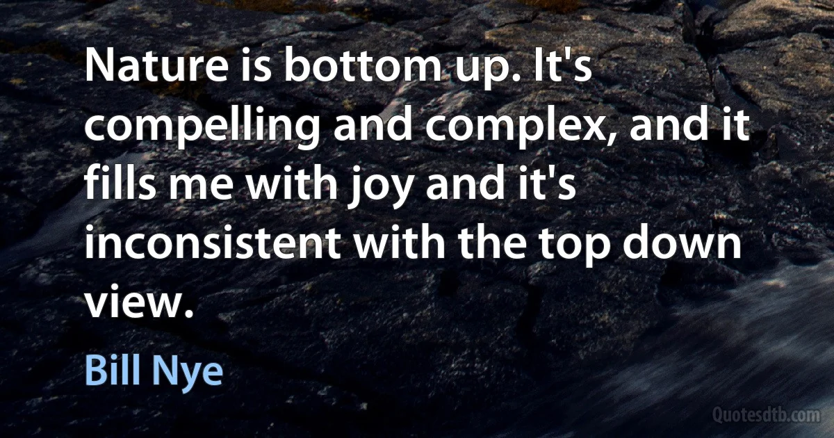 Nature is bottom up. It's compelling and complex, and it fills me with joy and it's inconsistent with the top down view. (Bill Nye)