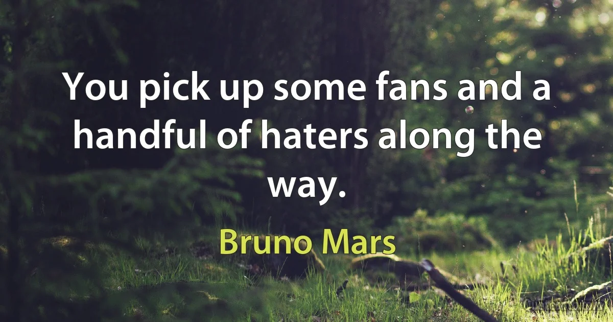 You pick up some fans and a handful of haters along the way. (Bruno Mars)